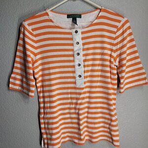 Lauren by Ralph Lauren - Orange/White Stripe - Short Sleeve - Small